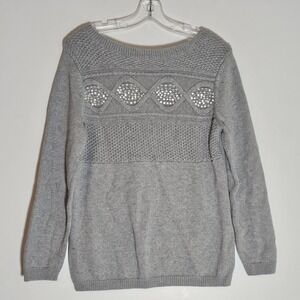 Karen Scott Sweater Womens Medium Gray Sequined Cotton Tight Knit Long Sleeve M